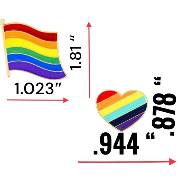 Rainbow Pin Enamel Brooches Heart and Flag LGBTQ Bright Festival Colors 2 Pieces - Picture 3 of 13